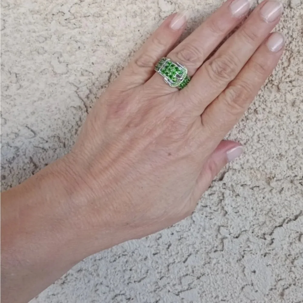 Sterling silver green chrome diopside buckle ring